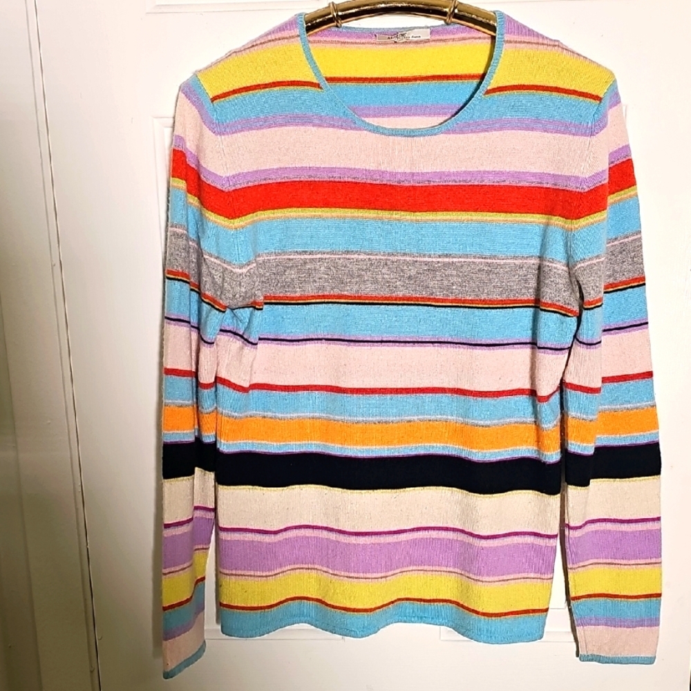 ALLUDE Cashmere Striped Sweater Size Large. Beautiful Colors.